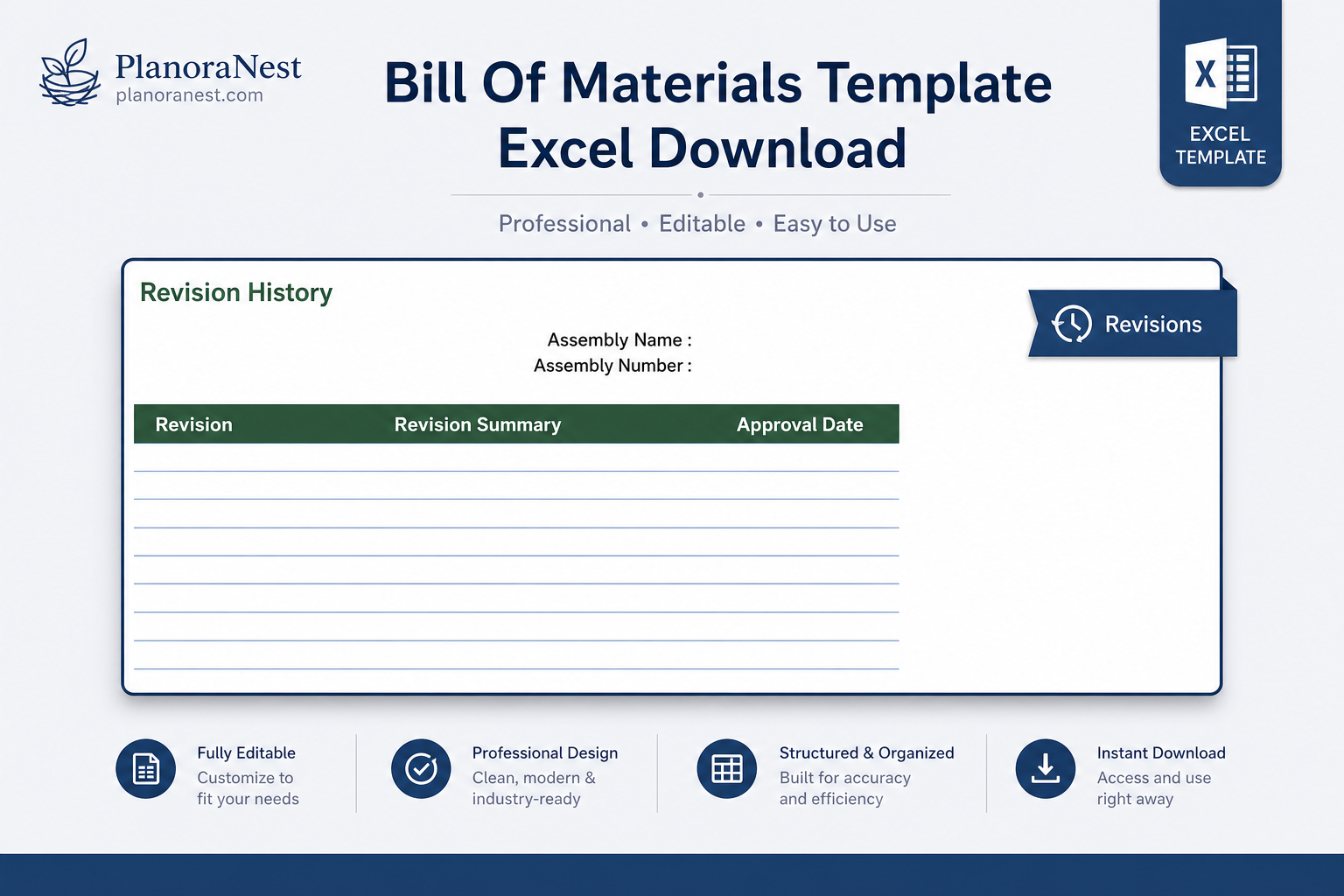 construction bill of materials template excel screenshot — PlanoraNest Excel template