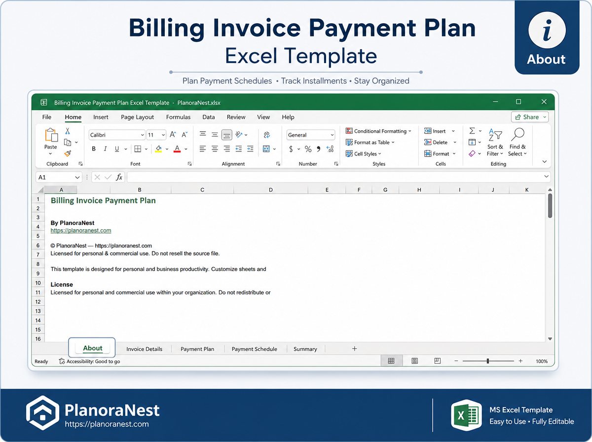 billing invoice payment plan excel template — Invoice sheet