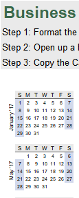 business card calendar excel screenshot — PlanoraNest Excel template
