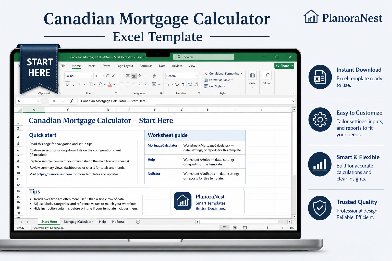 canadian mortgage calculator excel template — Start Here sheet