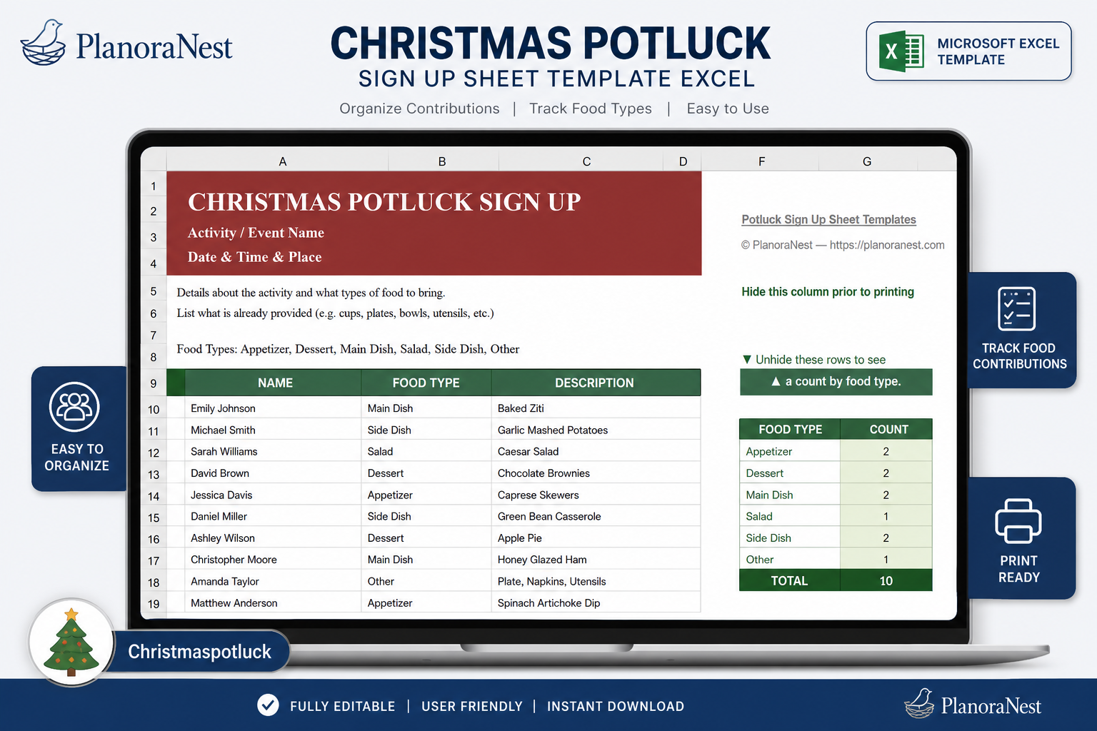 christmas potluck sign up sheet template excel — ChristmasPotluck sheet