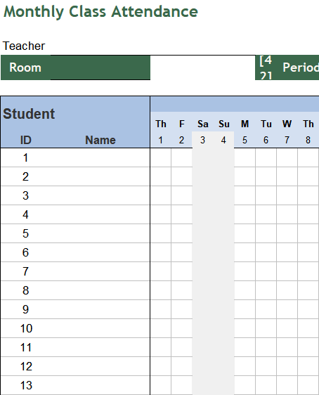 class attendance excel excel template — Aug sheet
