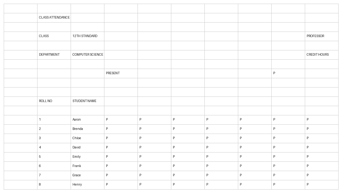 classroom attendance template excel template screenshot — PlanoraNest Excel template