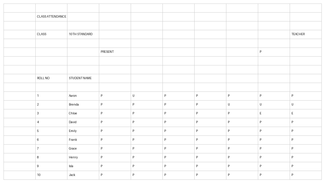 classroom attendance template excel template screenshot — PlanoraNest Excel template