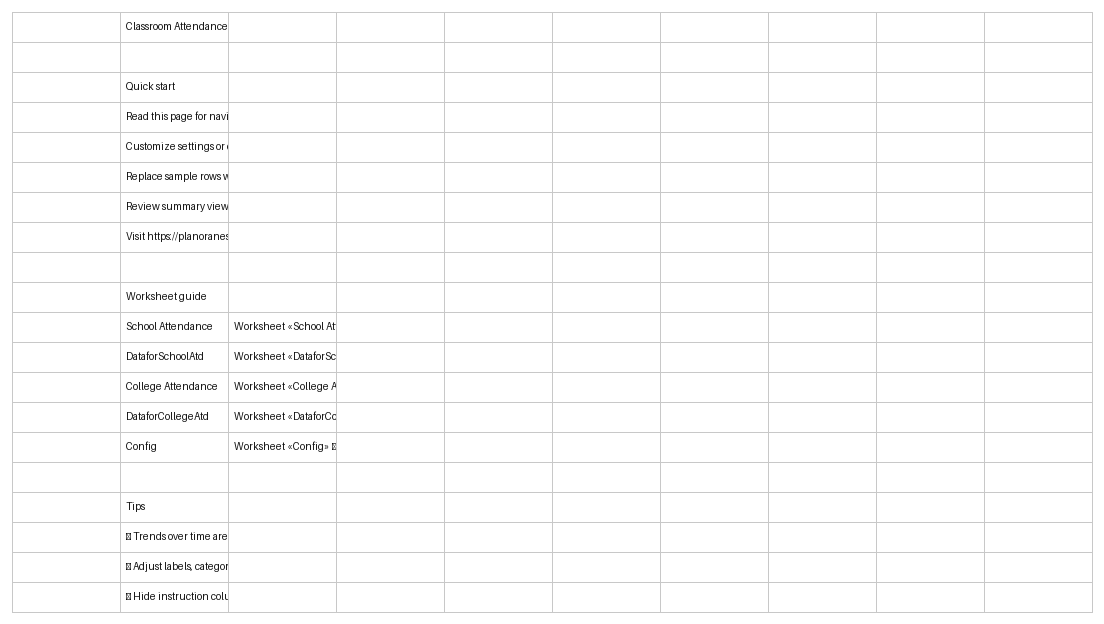 classroom attendance template excel template start here screenshot — PlanoraNest Excel template