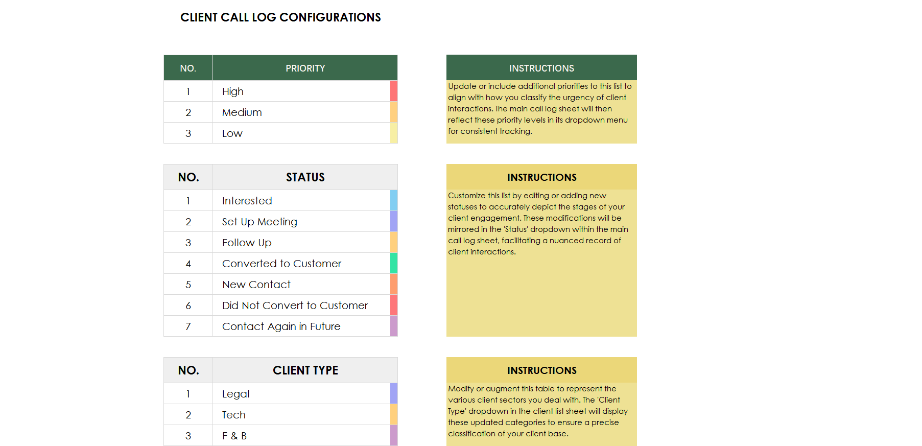 excel client call log template template screenshot — PlanoraNest Excel template