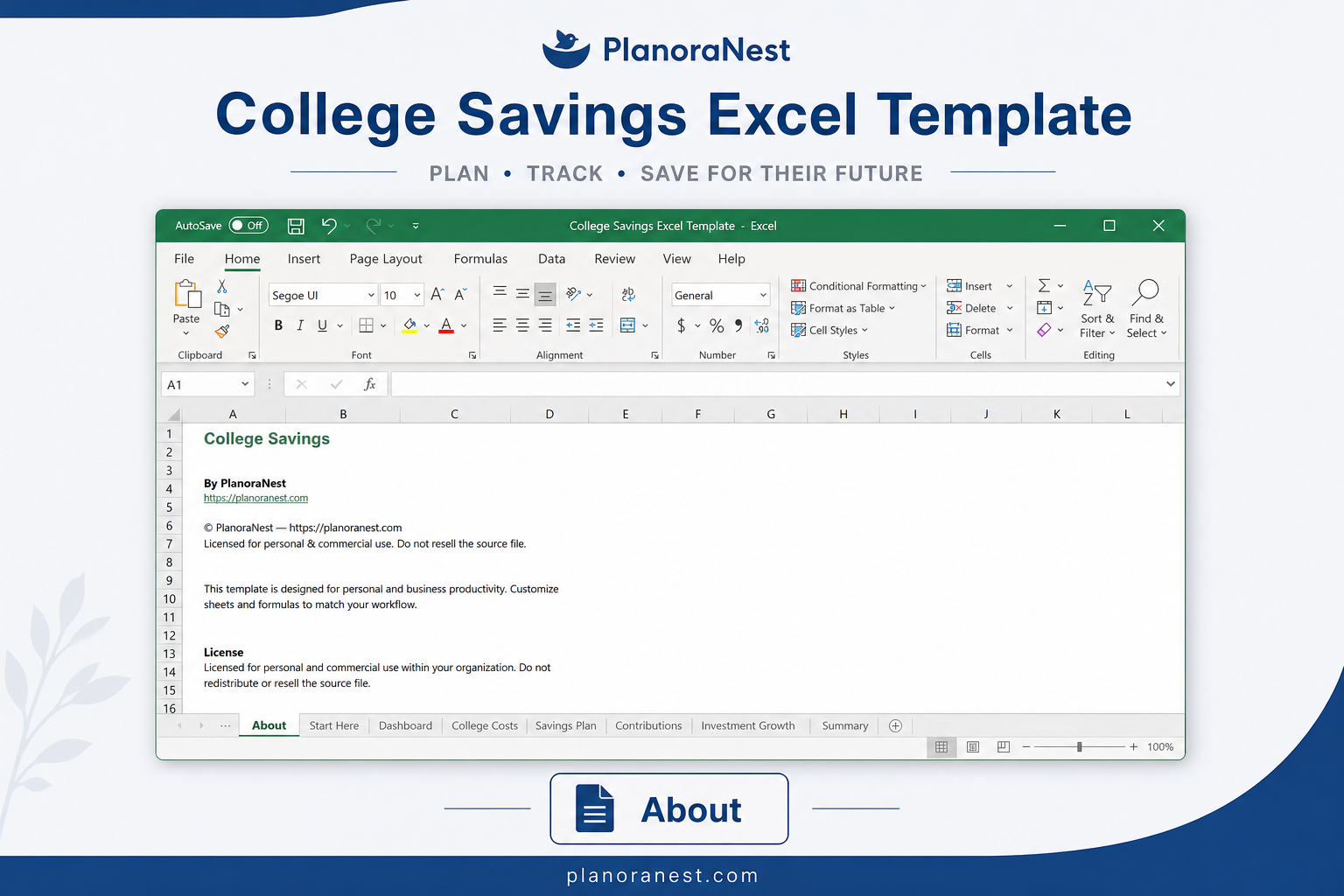 college savings excel template — College Savings sheet