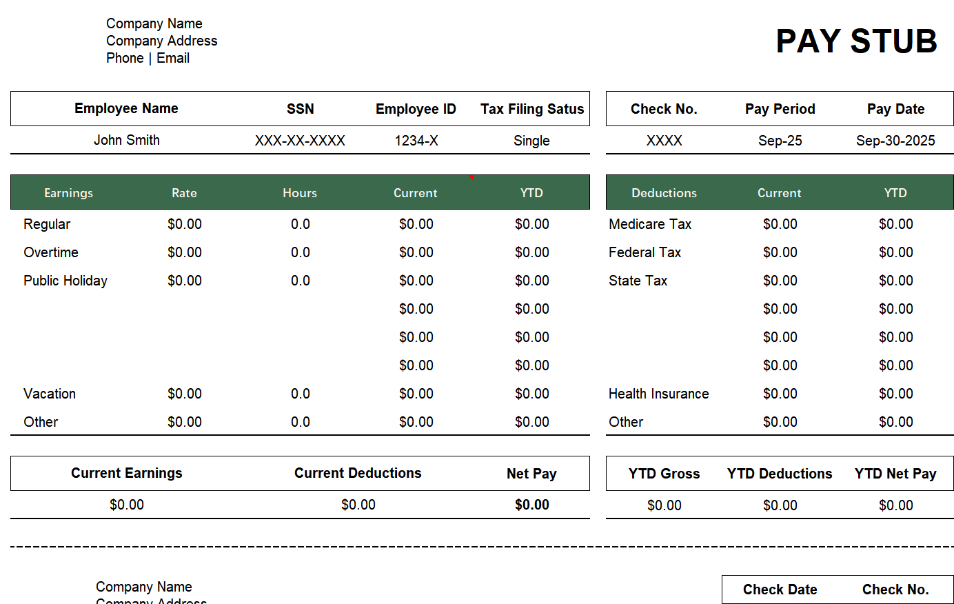 excel compact pay stub template template screenshot — PlanoraNest Excel template