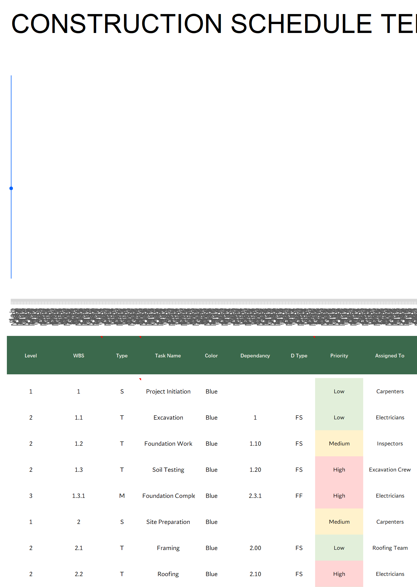 construction schedule template excel screenshot — PlanoraNest Excel template