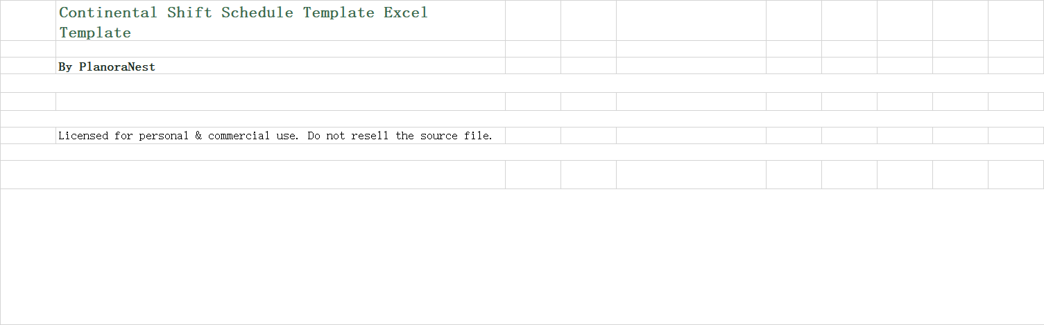 continental shift schedule template excel screenshot — PlanoraNest Excel template