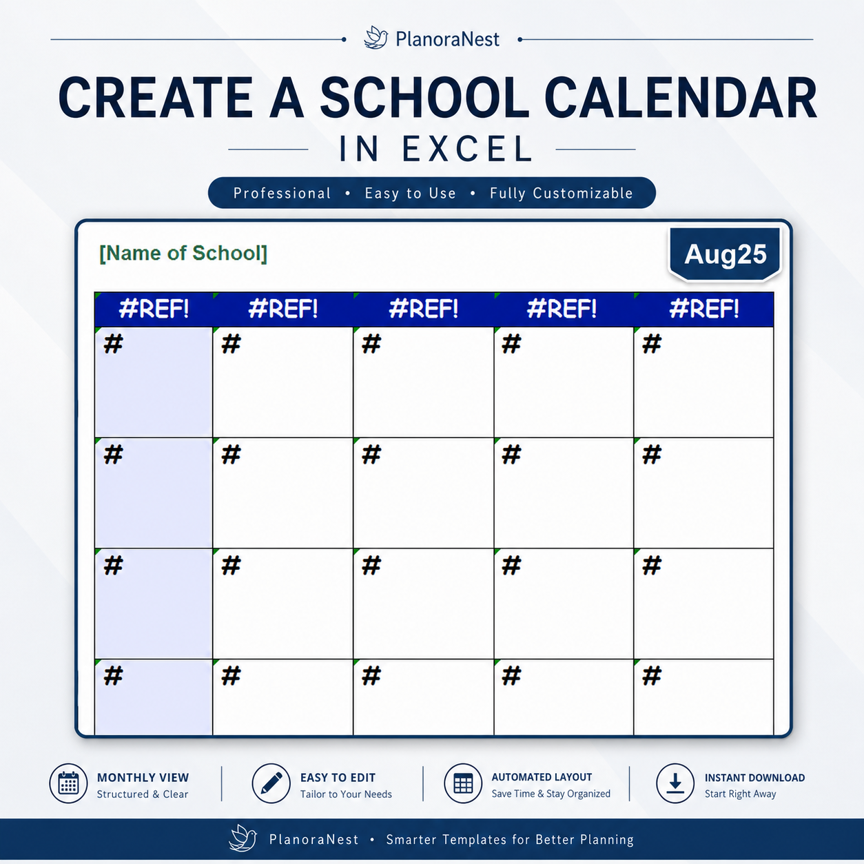 create a school calendar in excel screenshot — PlanoraNest Excel template