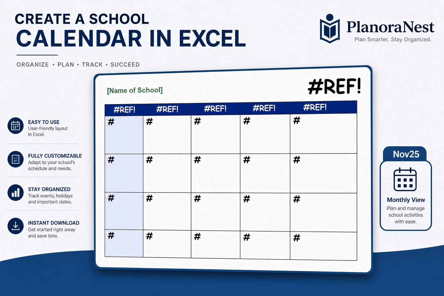 create a school calendar in excel screenshot — PlanoraNest Excel template