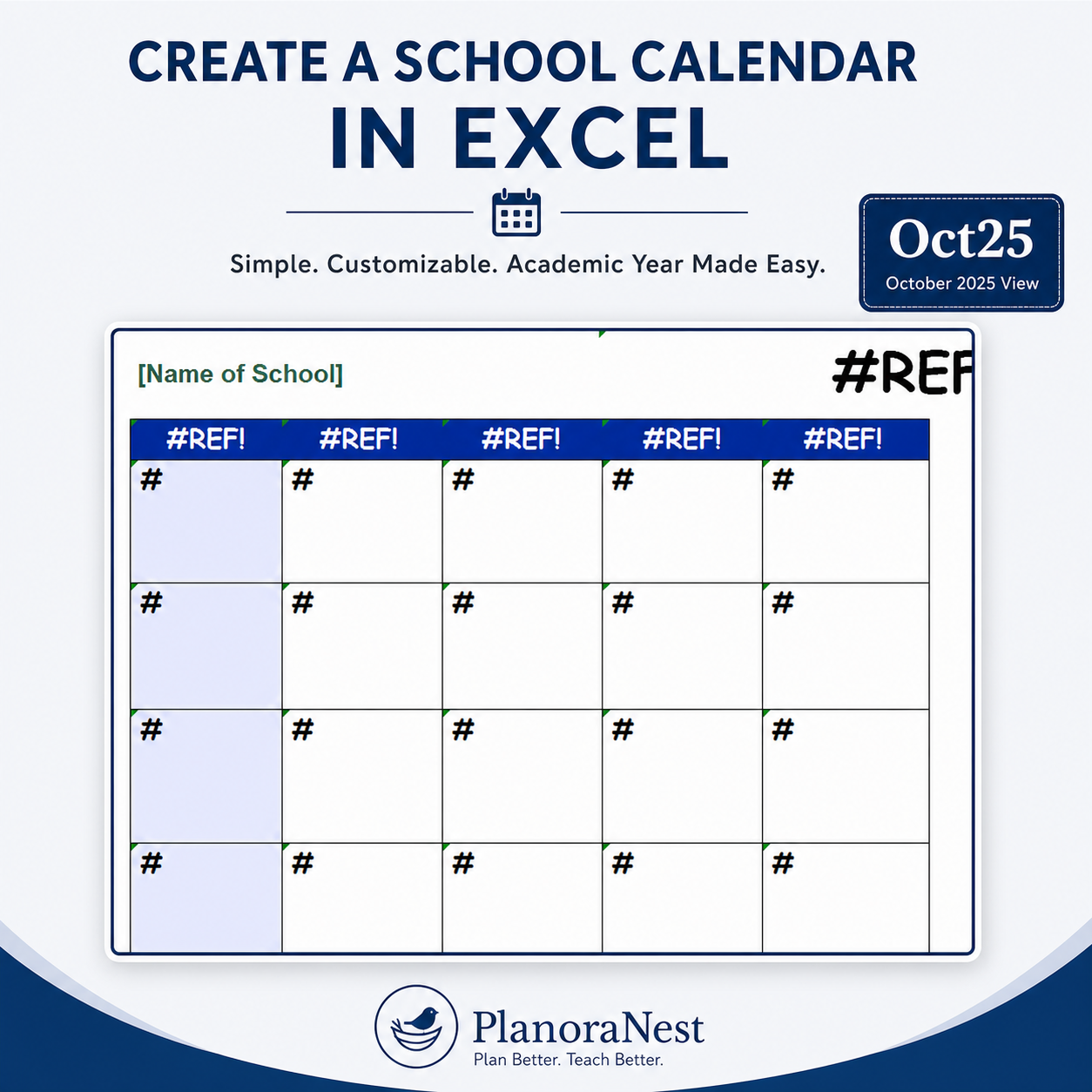 create a school calendar in excel screenshot — PlanoraNest Excel template