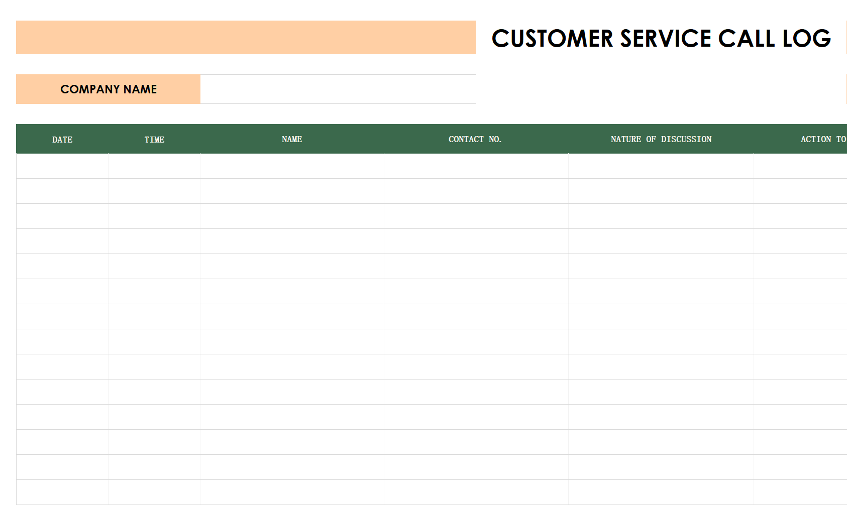 customer service call log template excel screenshot — PlanoraNest Excel template