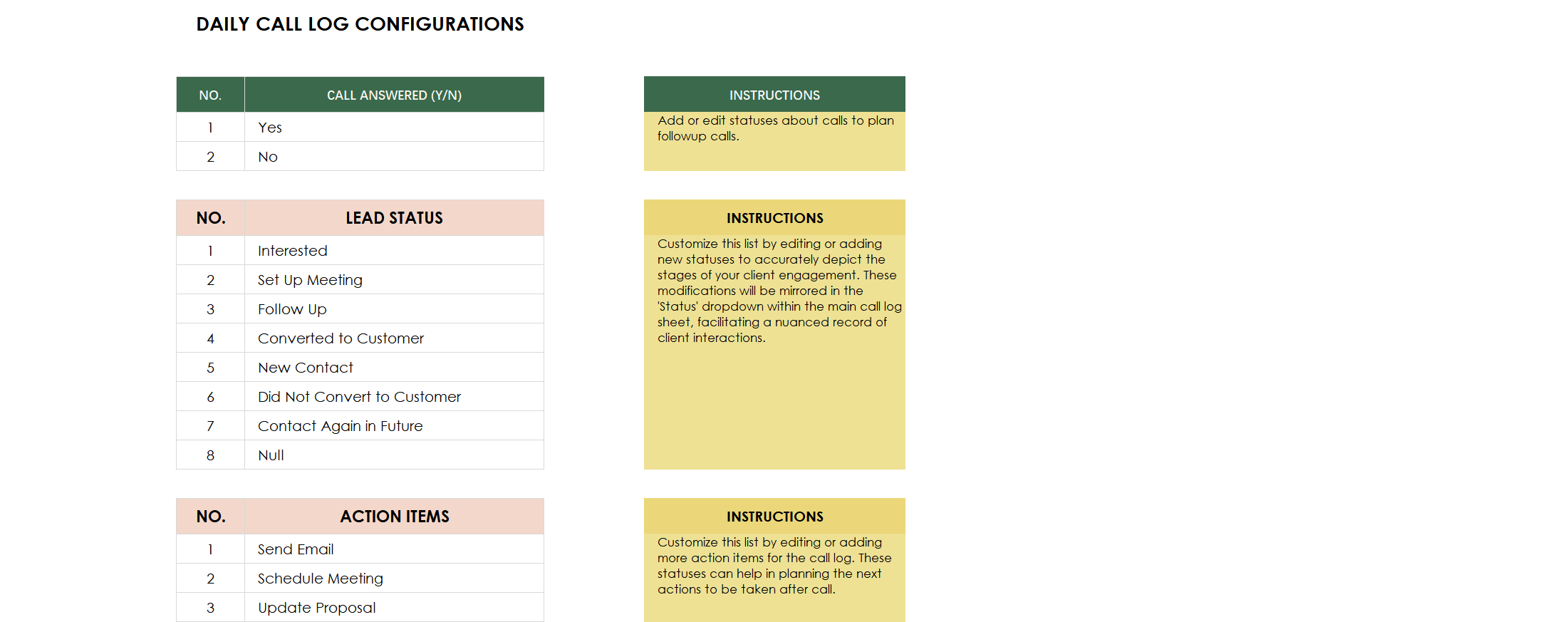 excel daily call log template template screenshot — PlanoraNest Excel template