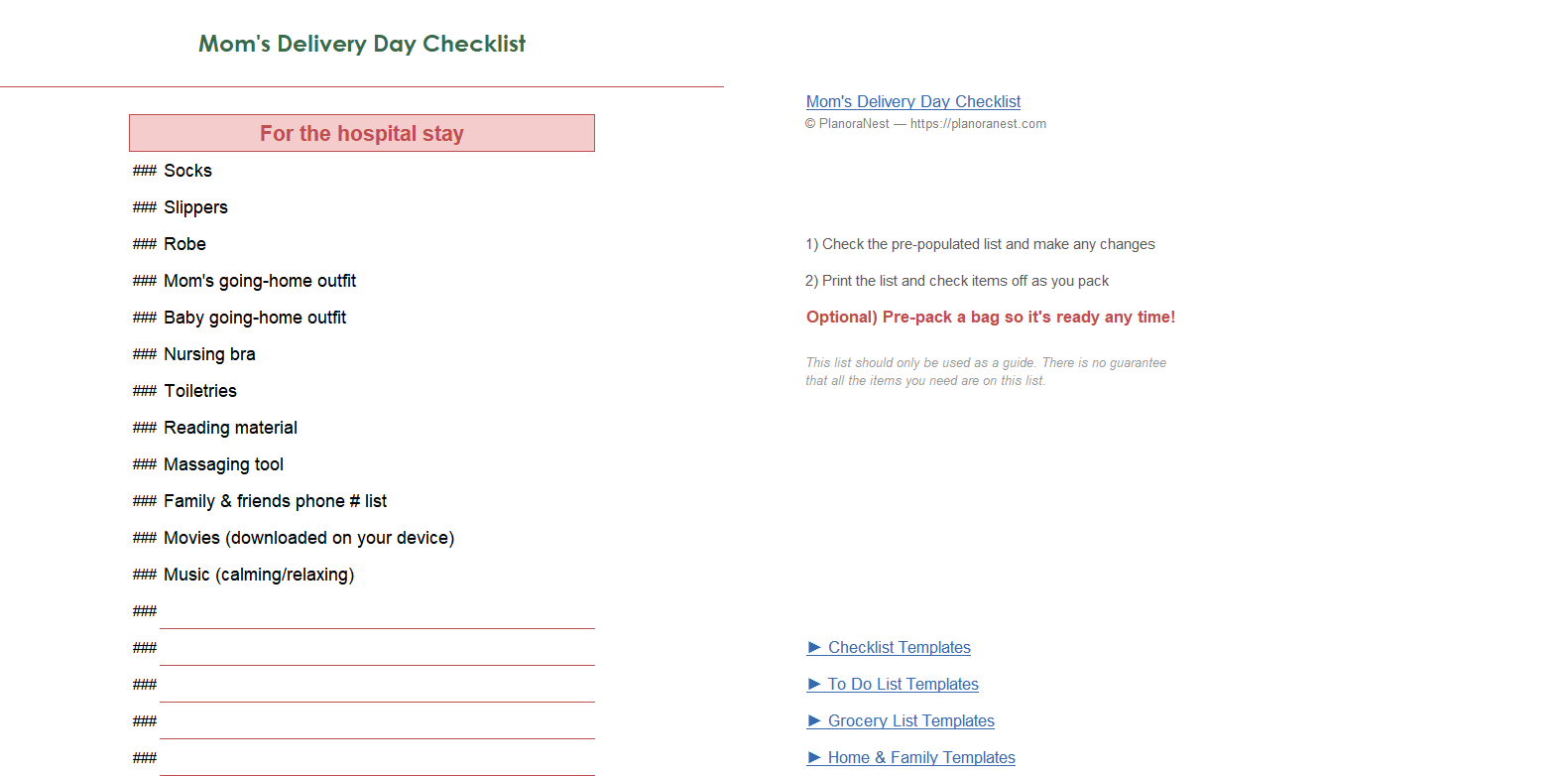 delivery day checklist excel template — DeliveryDayChecklist sheet