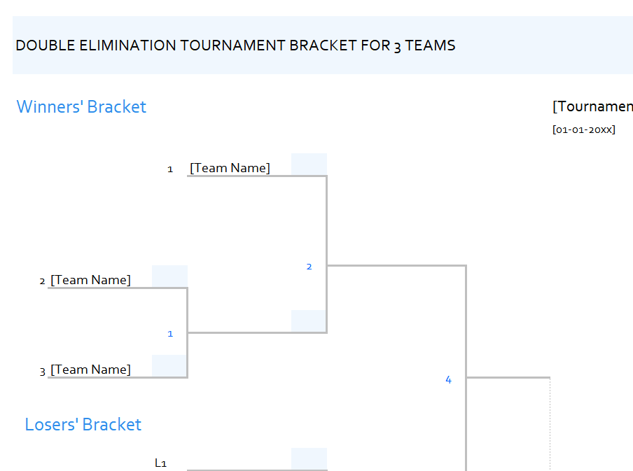 double elimination tournament bracket template excel screenshot — PlanoraNest Excel template