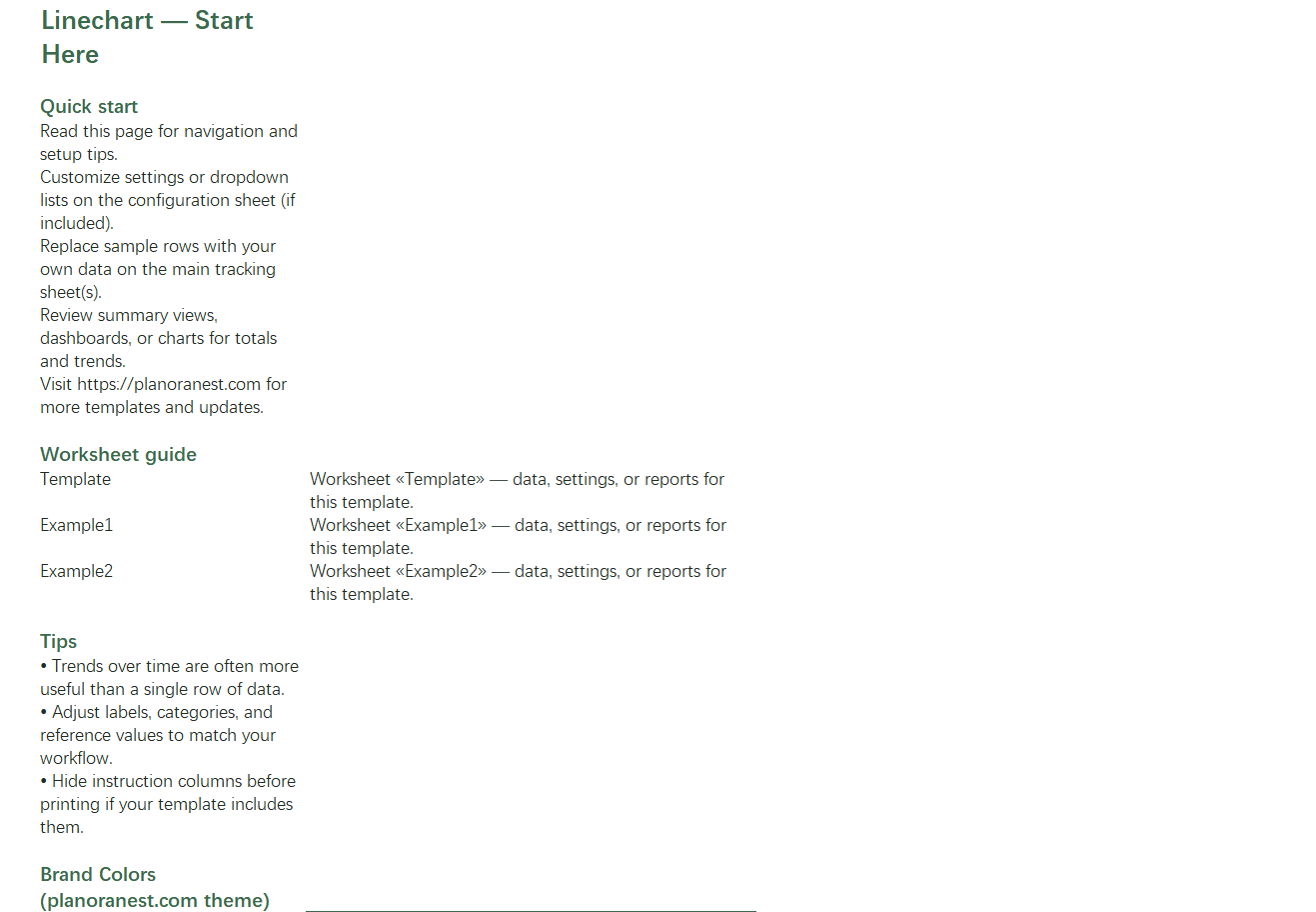 download google spreadsheet line chart start here screenshot — PlanoraNest Excel template