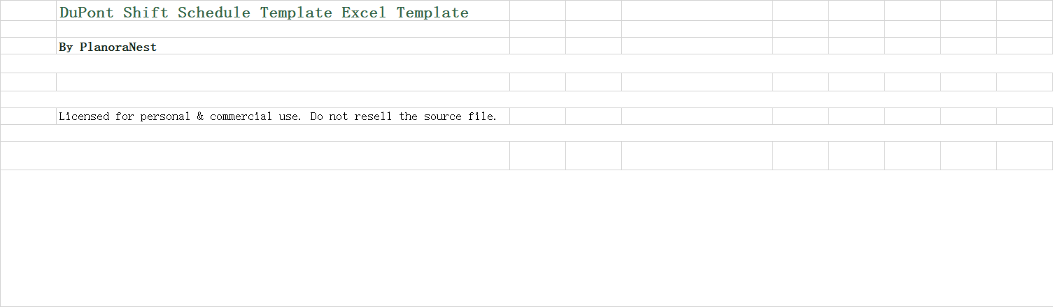 dupont shift schedule template excel screenshot — PlanoraNest Excel template