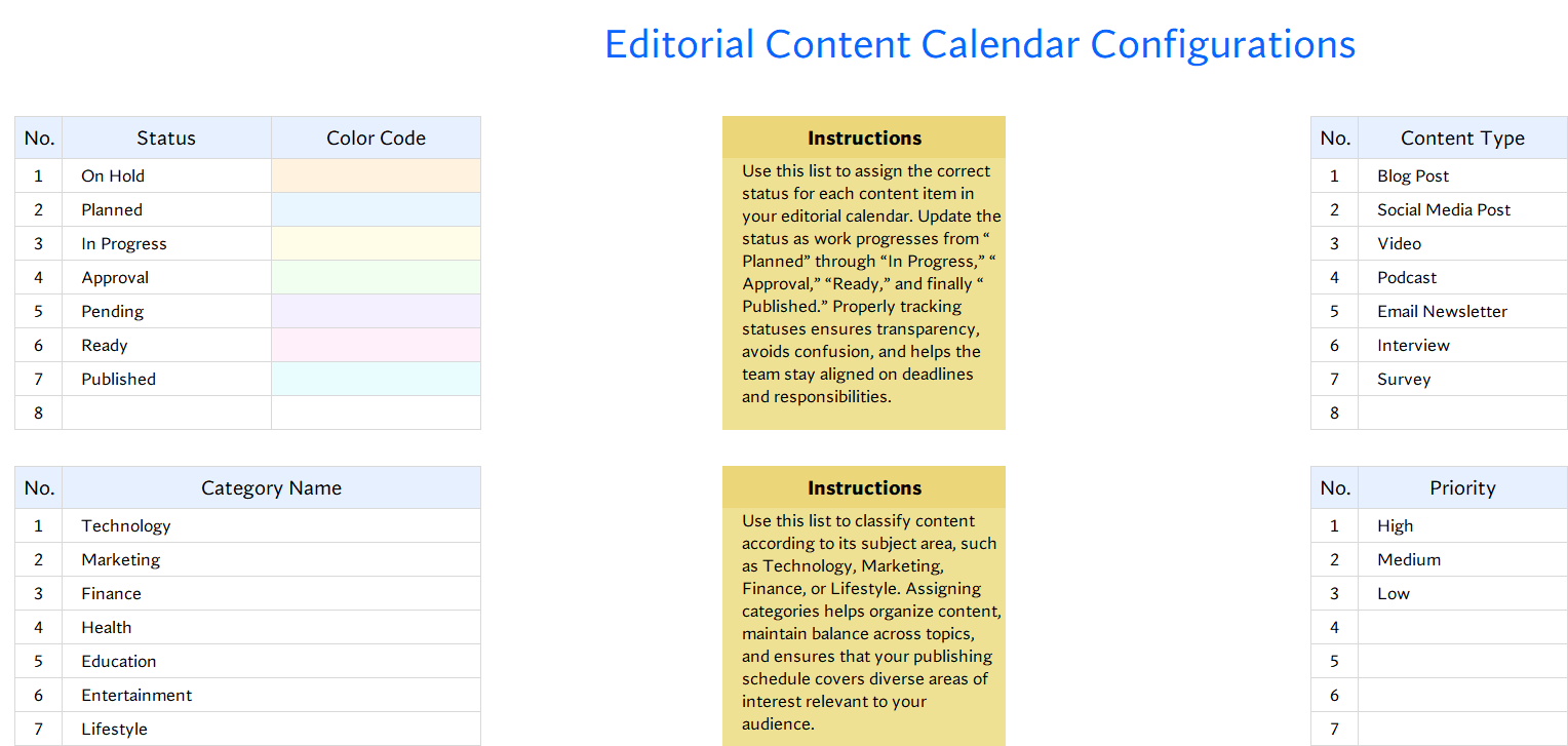 excel editorial content calendar template template screenshot — PlanoraNest Excel template