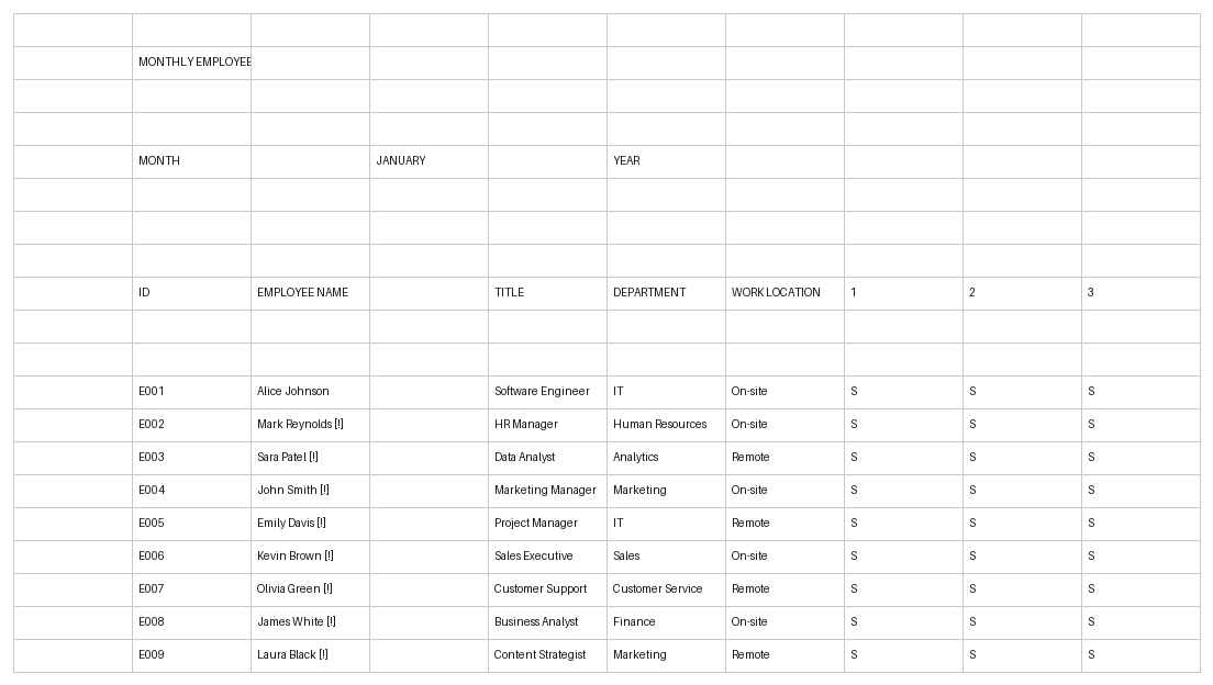employee attendance tracker template excel template screenshot — PlanoraNest Excel template