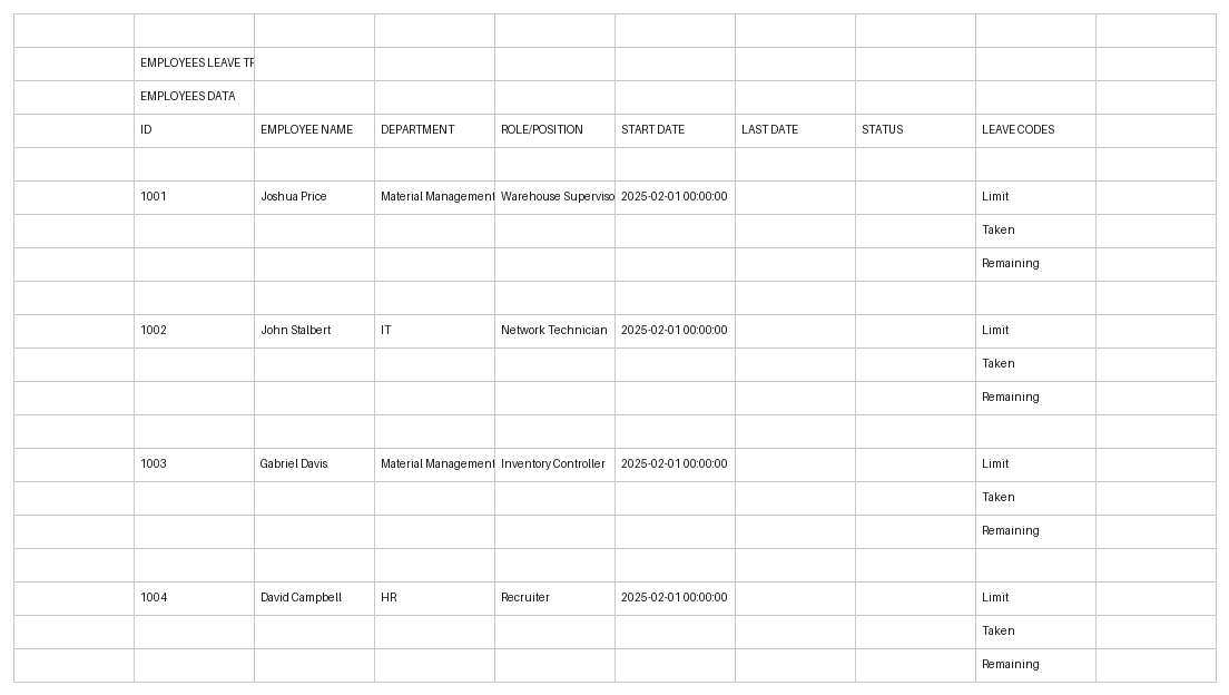 employee leave tracker excel template screenshot — PlanoraNest Excel template