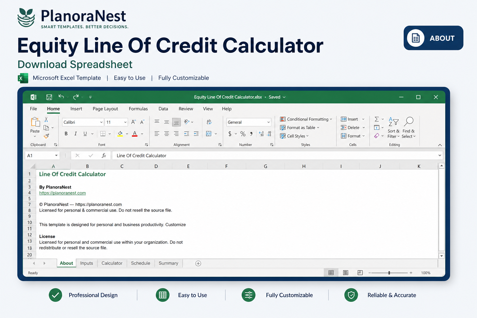 equity line of credit calculator download spreadsheet — About sheet