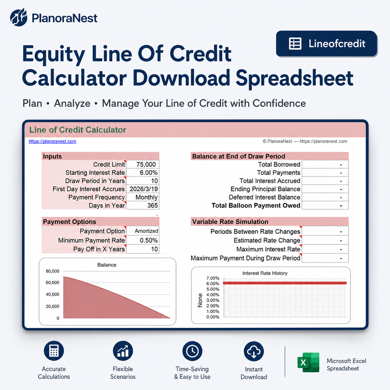 equity line of credit calculator download spreadsheet — LineOfCredit sheet