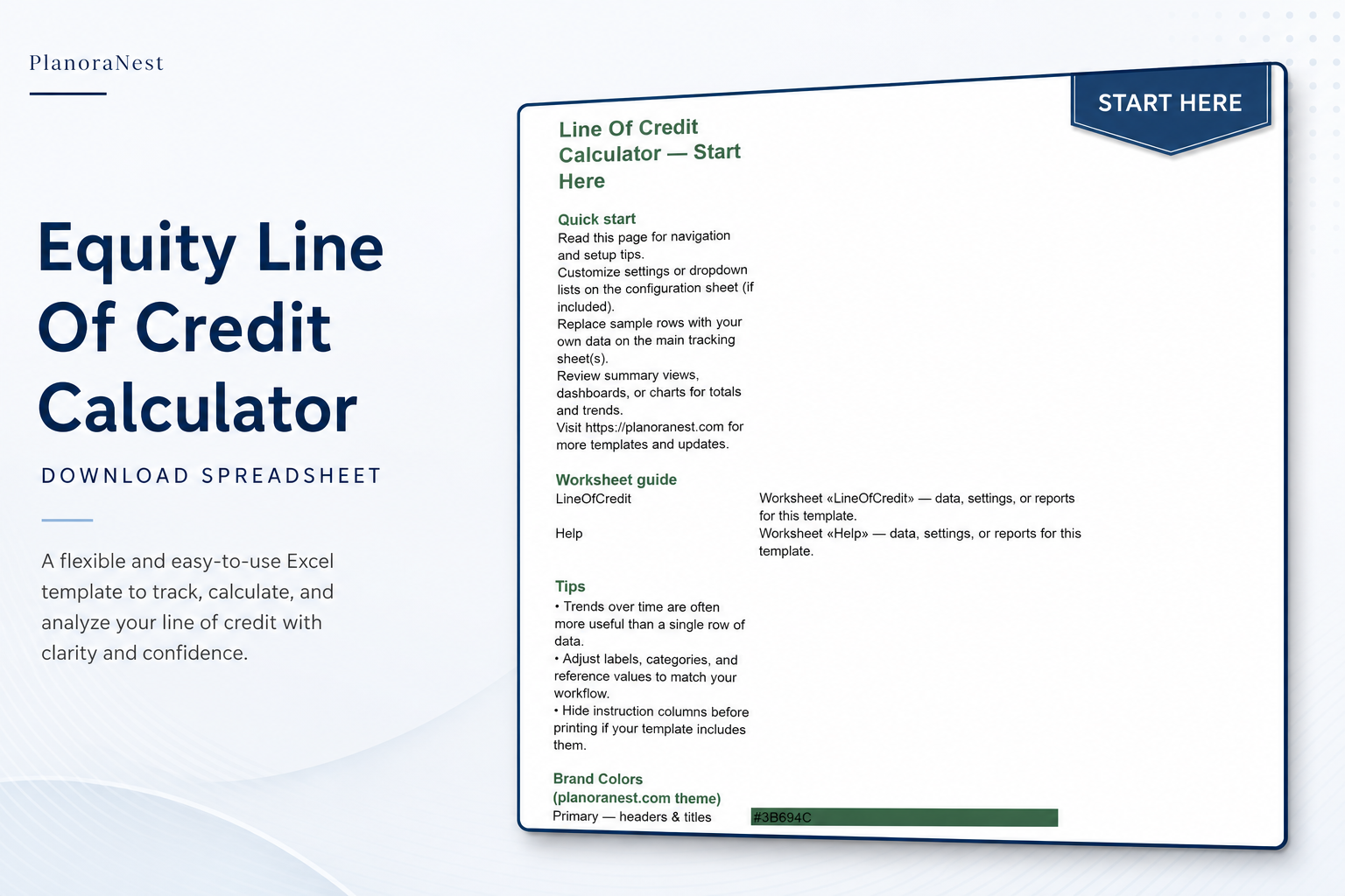 equity line of credit calculator download spreadsheet — Start Here sheet