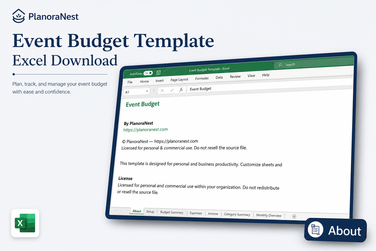 event budget spreadsheet excel template screenshot — PlanoraNest Excel template