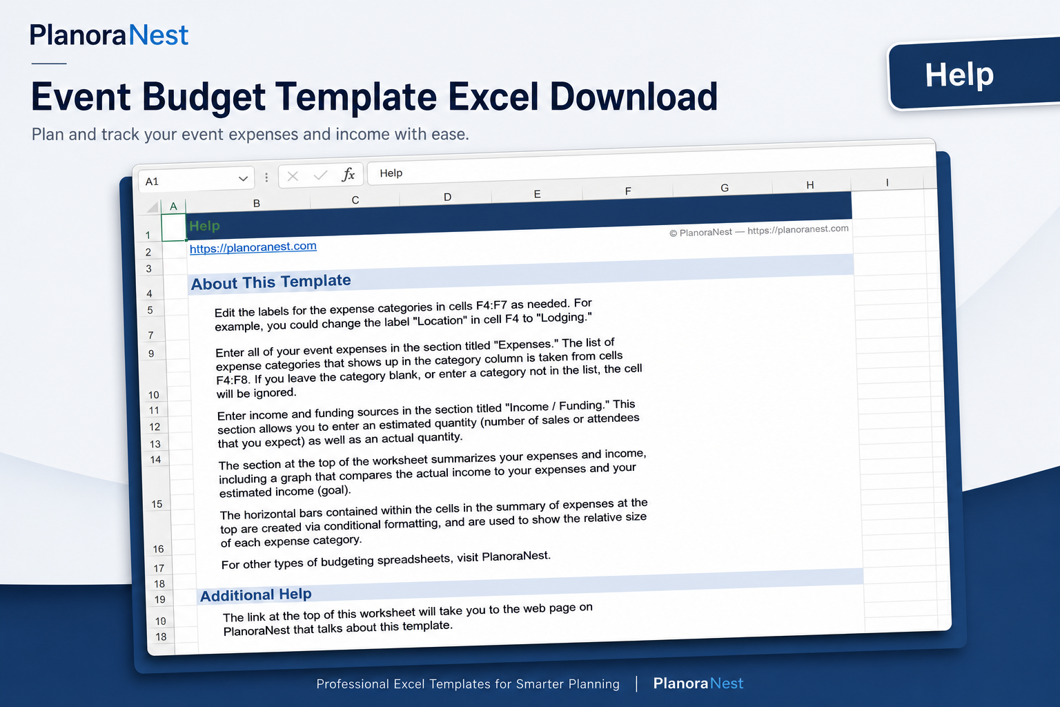 event planning budget template excel screenshot — PlanoraNest Excel template