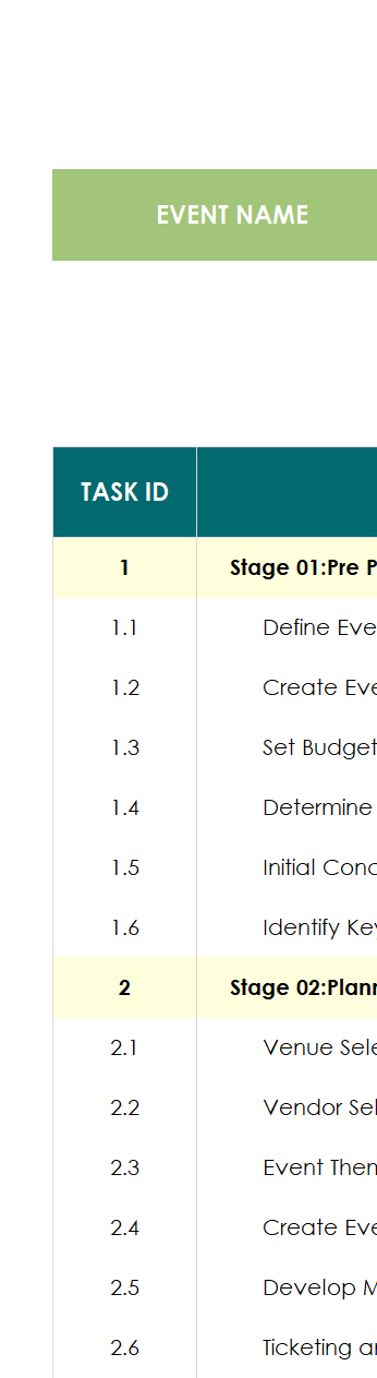 excel event planning gantt chart template template screenshot — PlanoraNest Excel template