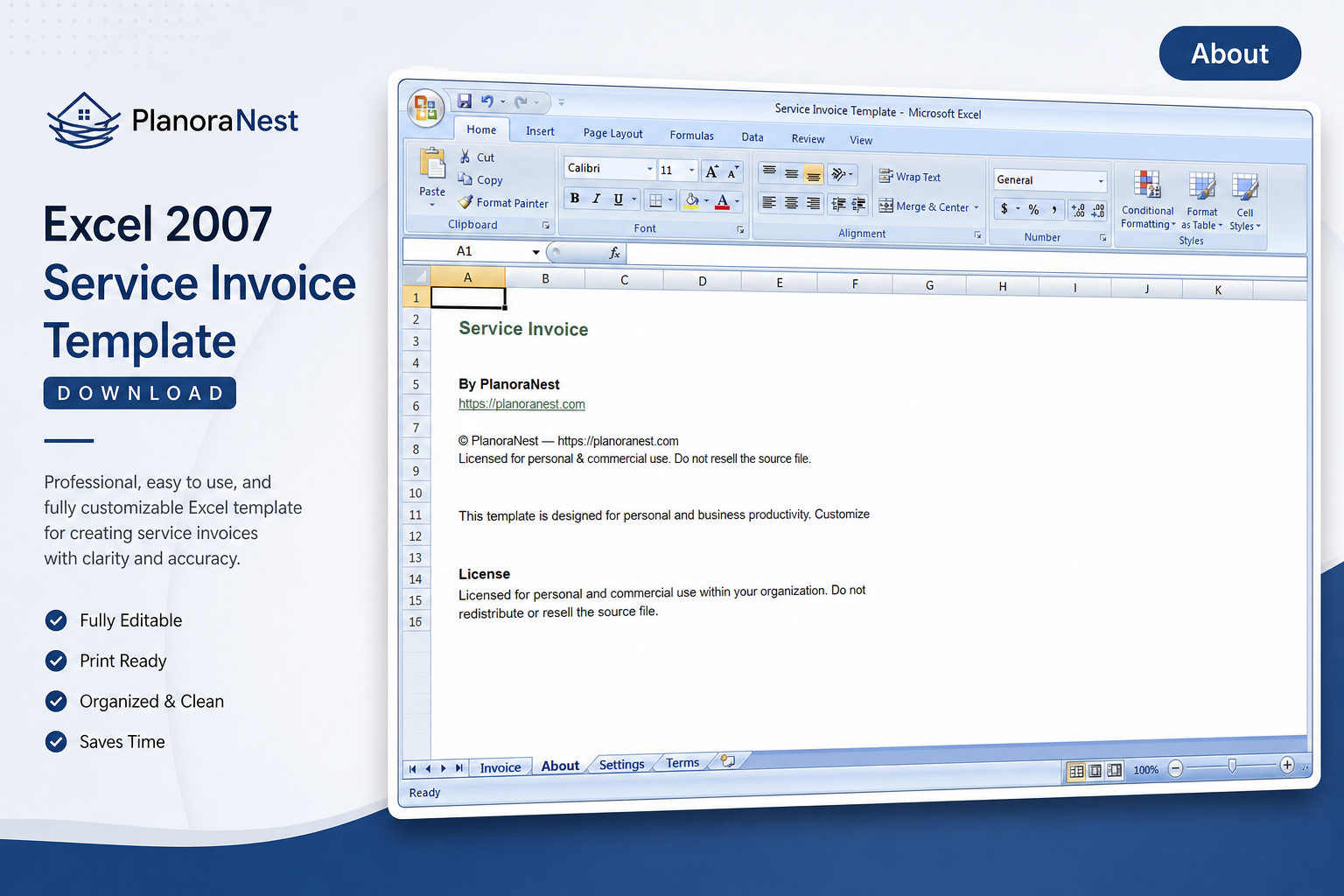 excel 2007 service invoice template download — Invoice sheet