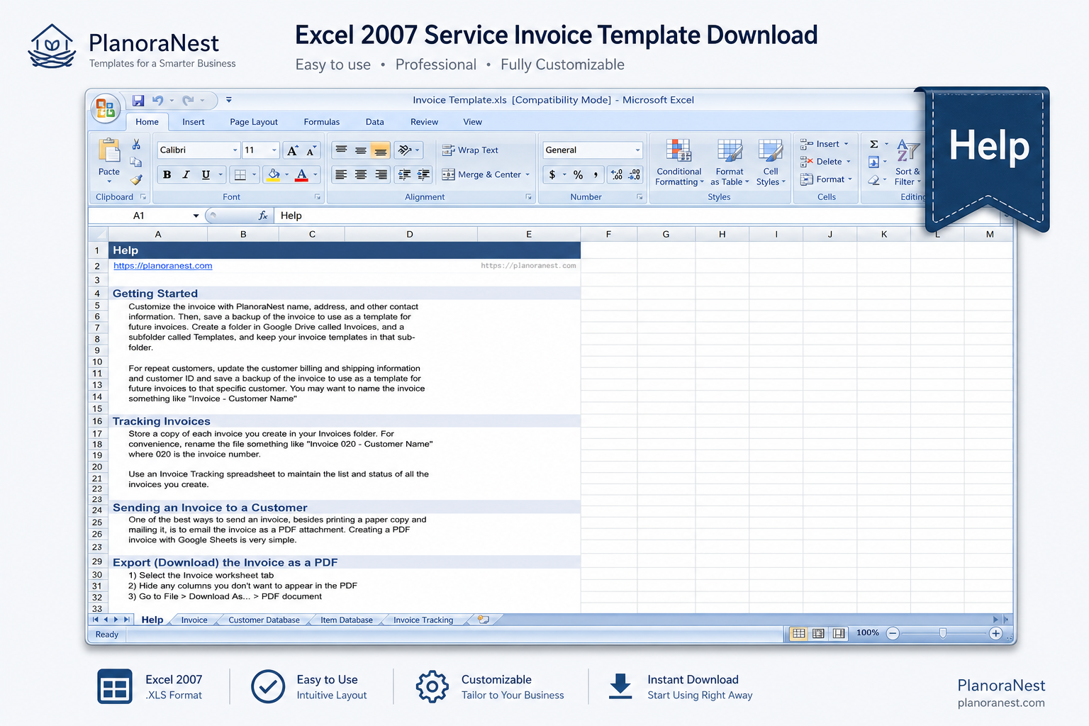 excel 2007 service invoice template download — Help sheet