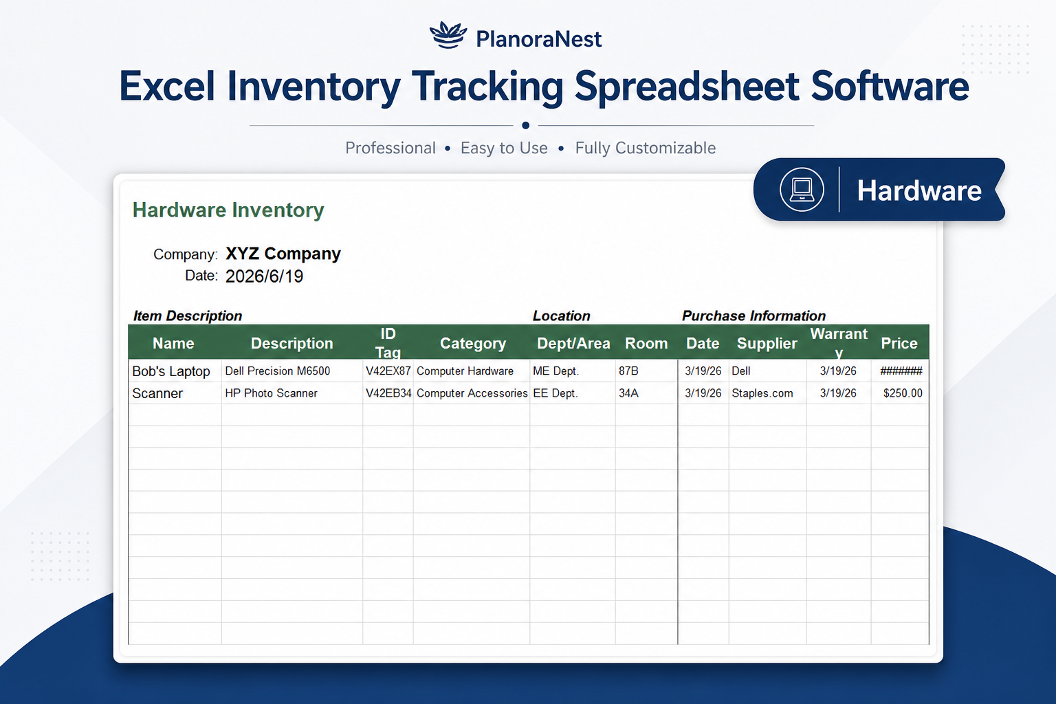 cable management tracker inventory software excel screenshot — PlanoraNest Excel template