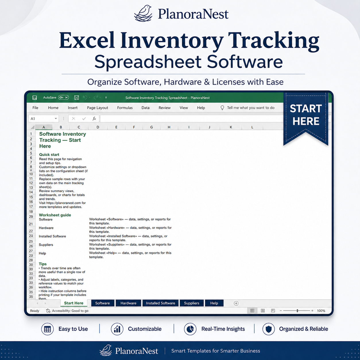 cable management tracker inventory software excel start here screenshot — PlanoraNest Excel template