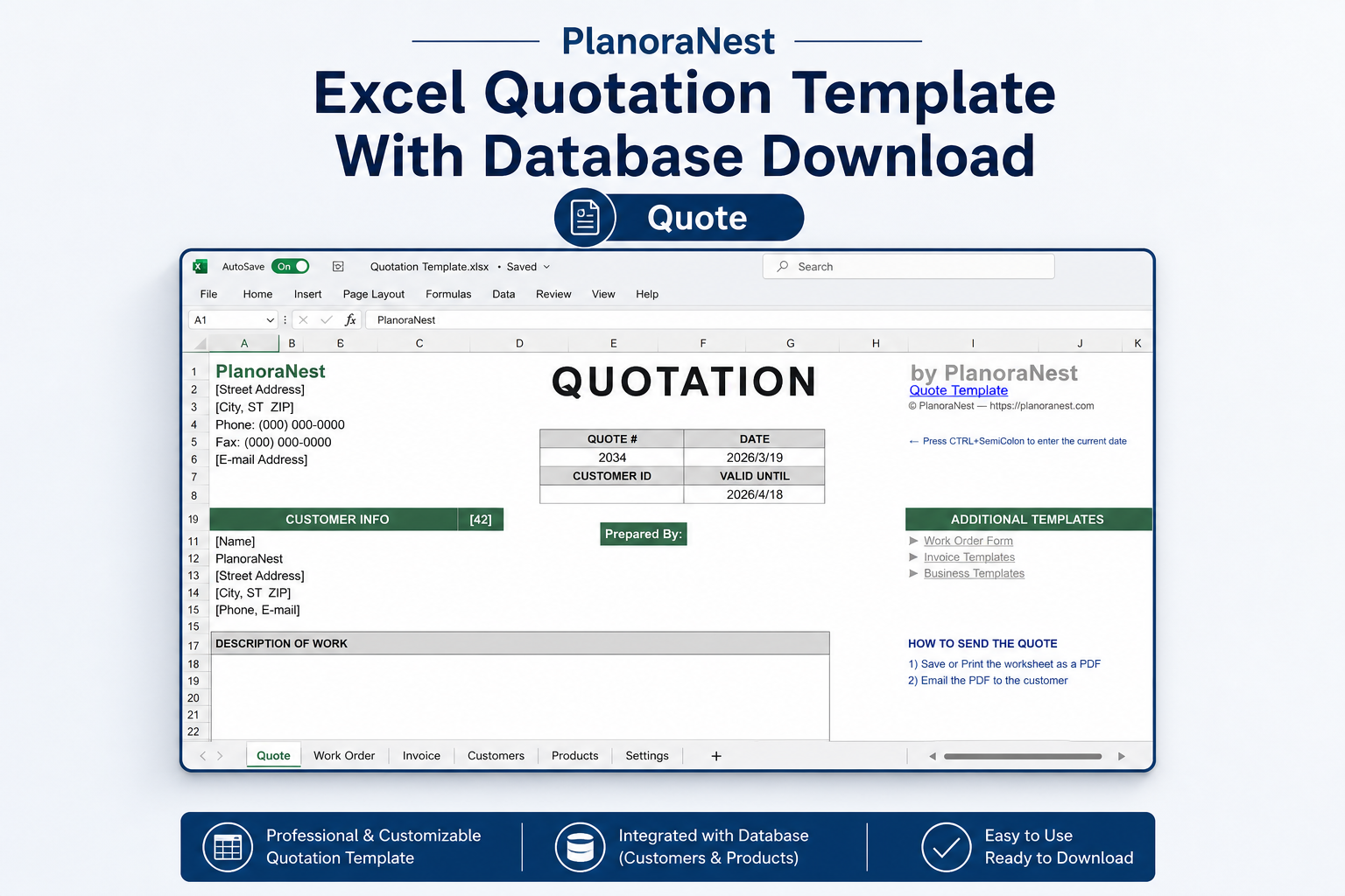 excel quotation template with database download — QUOTE sheet