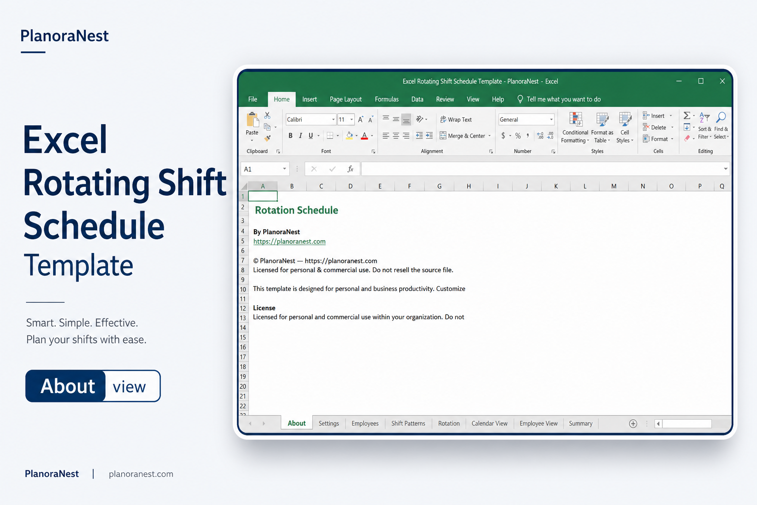excel rotating shift schedule template — About sheet