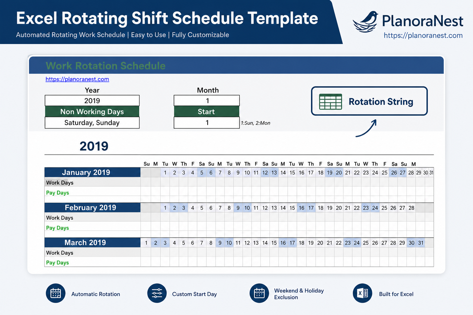 excel rotating shift schedule template — Rotation_String sheet