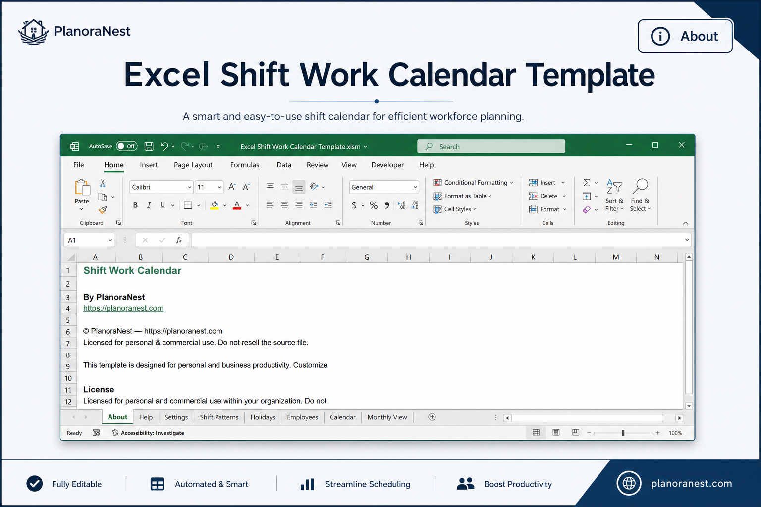 excel shift work calendar template — Calendar sheet