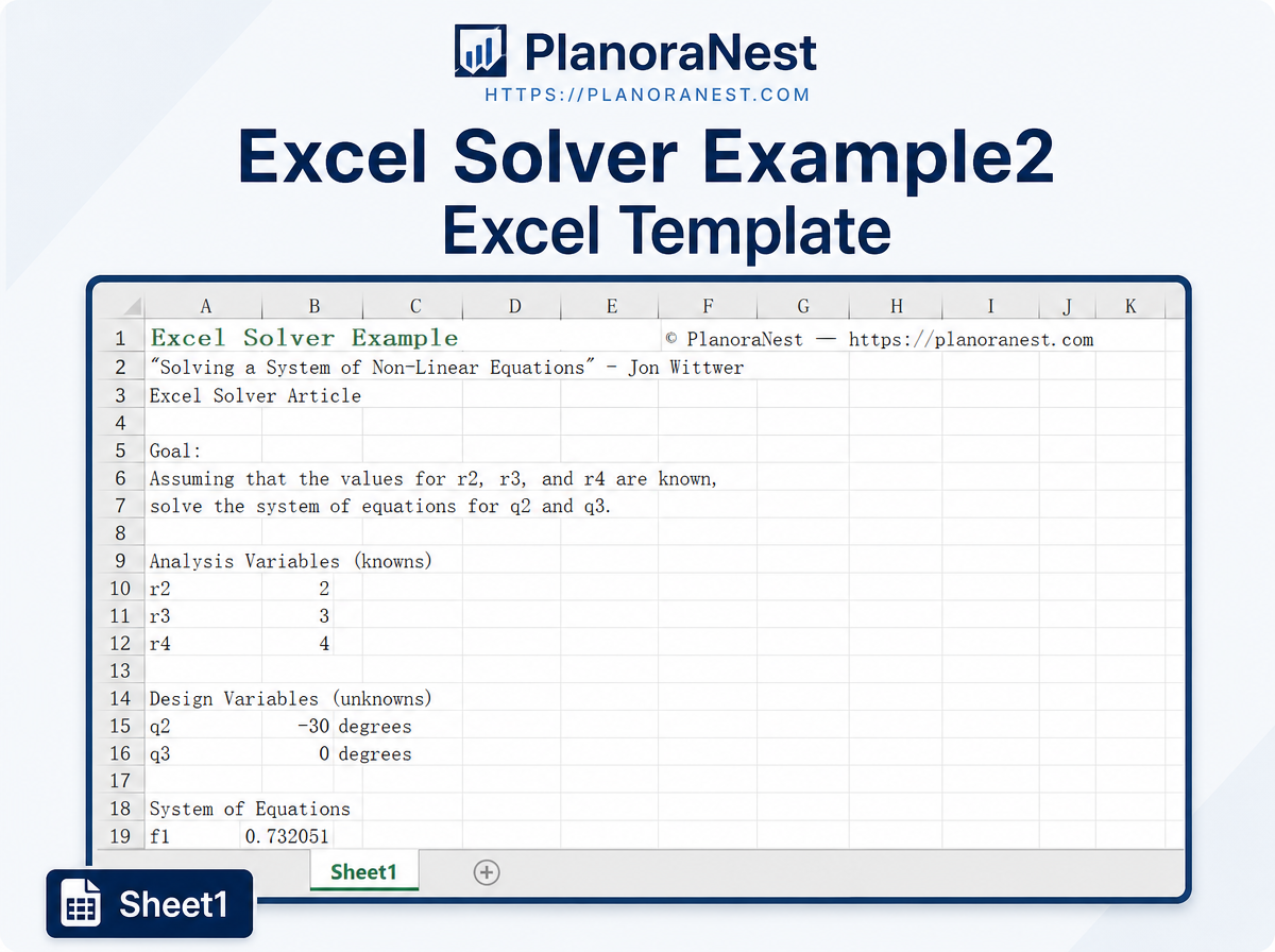 excel solver example2 excel template — Sheet1 sheet