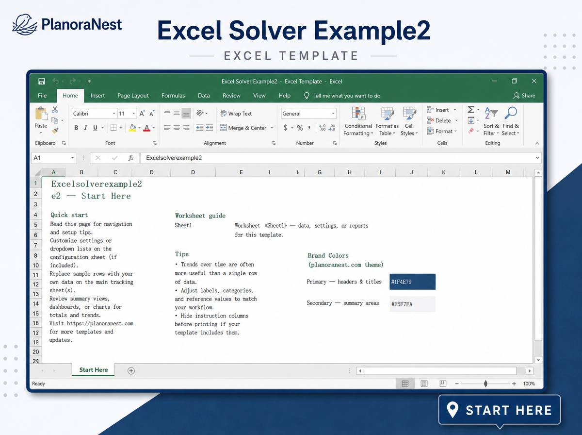 excel solver example2 excel template — Start Here sheet