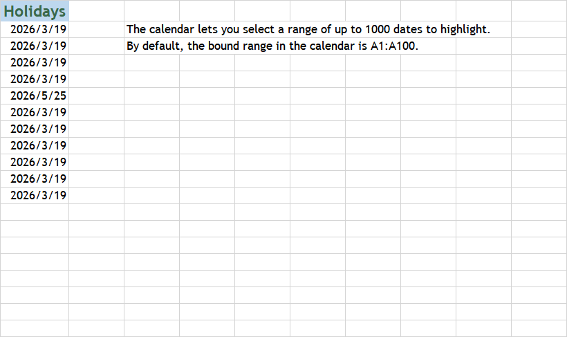 excel timesheet formula with lunch break template — Holidays sheet