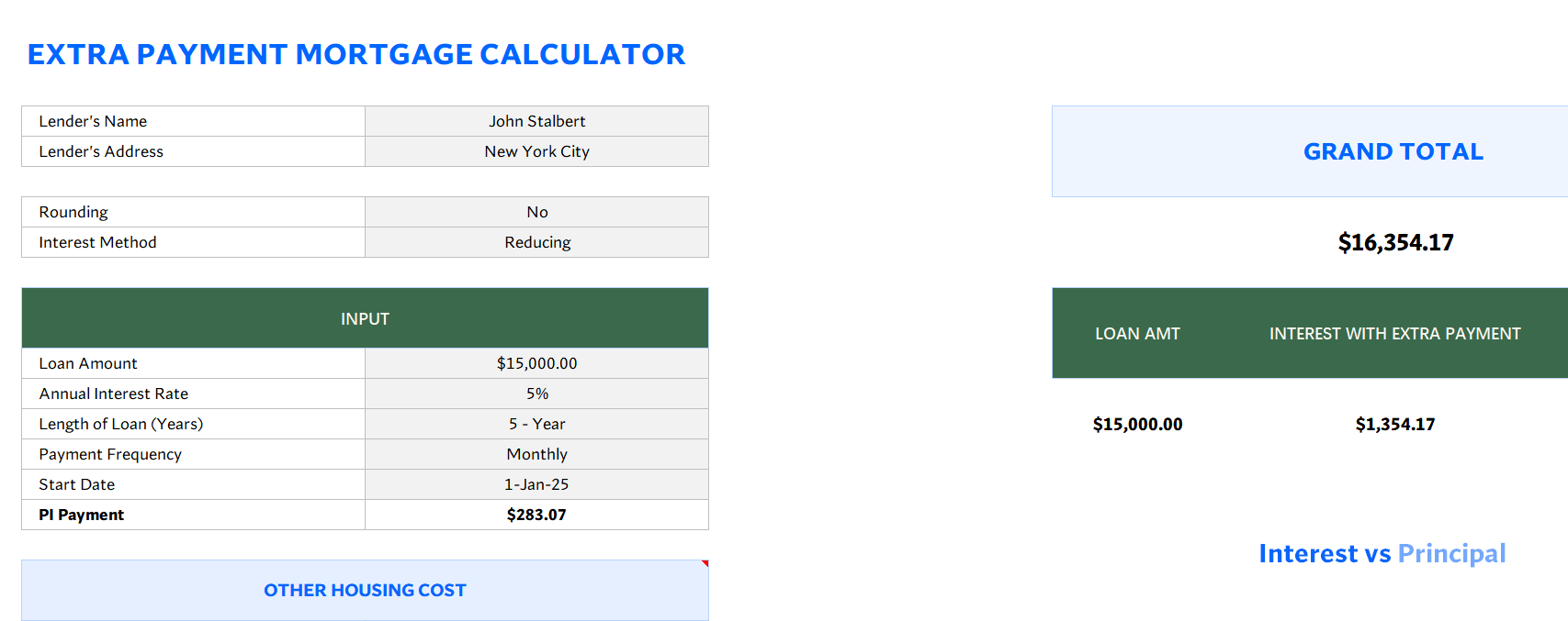 excel extra payment mortgage calculator template screenshot — PlanoraNest Excel template
