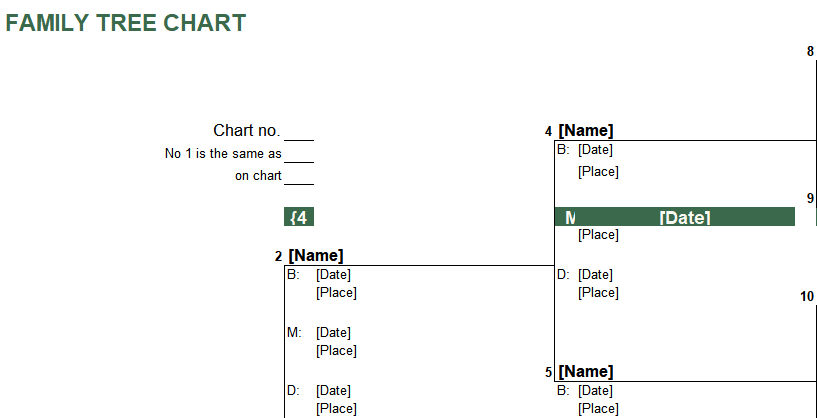 genealogy family tree template chart for excel screenshot -- PlanoraNest Excel template