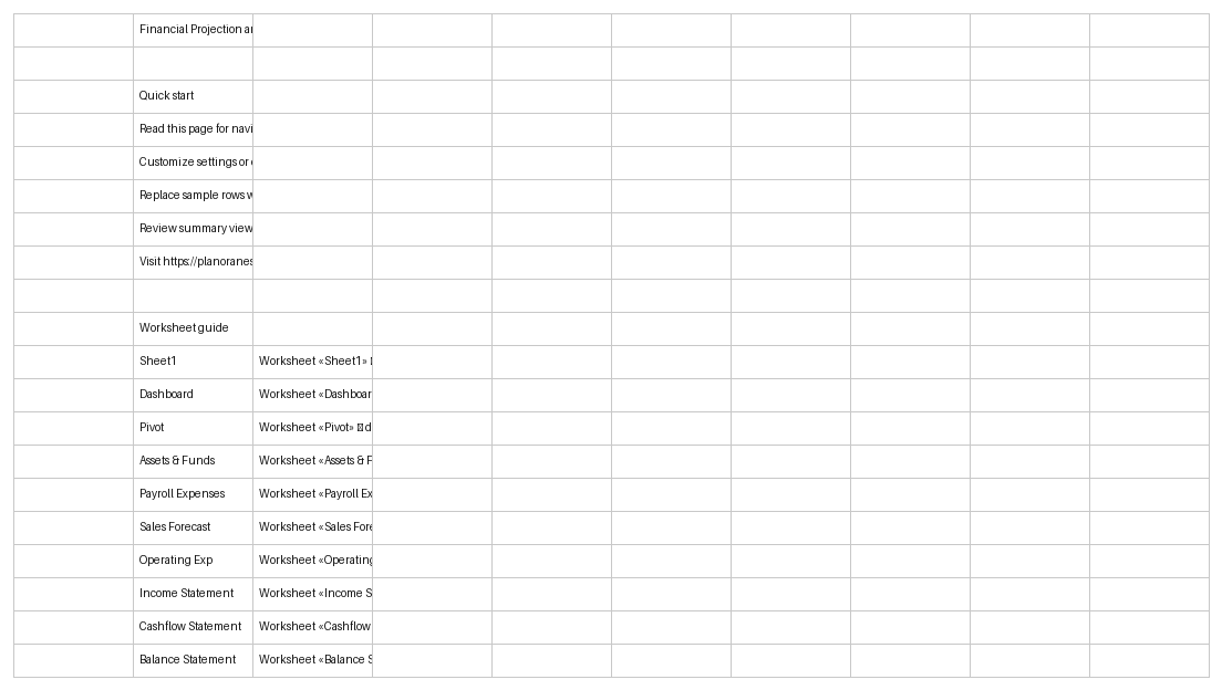 financial projection and forecasting template excel template start here screenshot — PlanoraNest Excel template