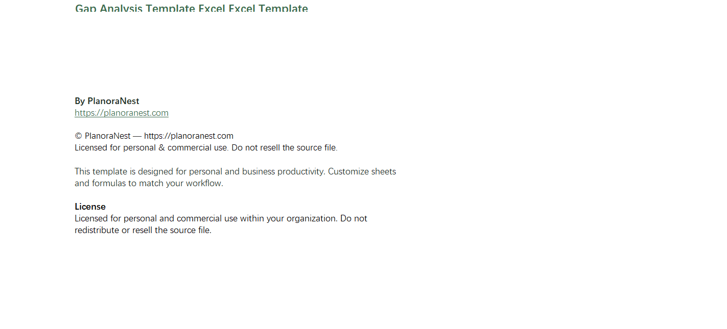 gap analysis template excel excel screenshot — PlanoraNest Excel template