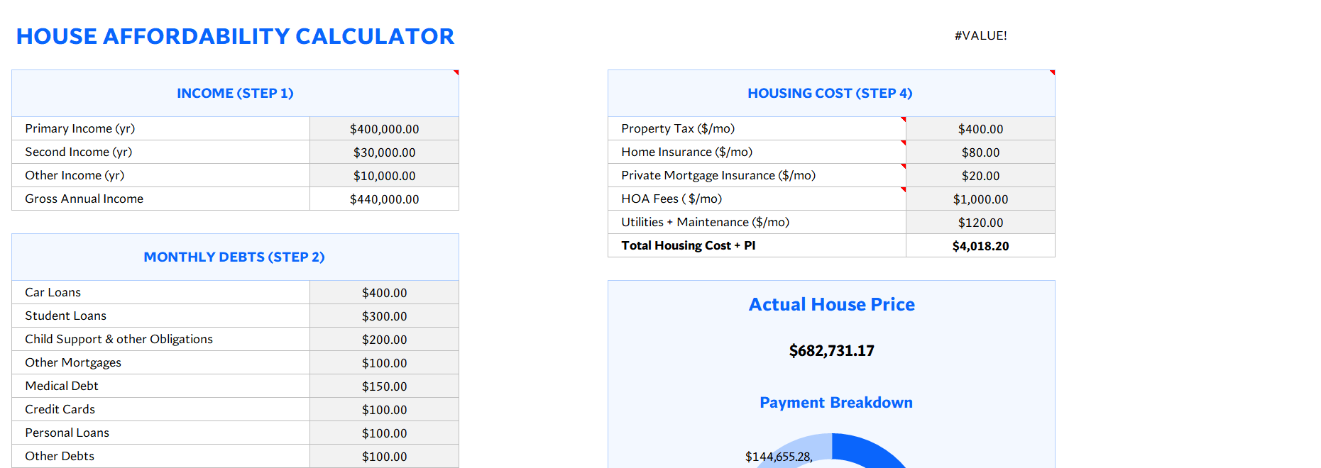 home affordability calculator excel screenshot — PlanoraNest Excel template