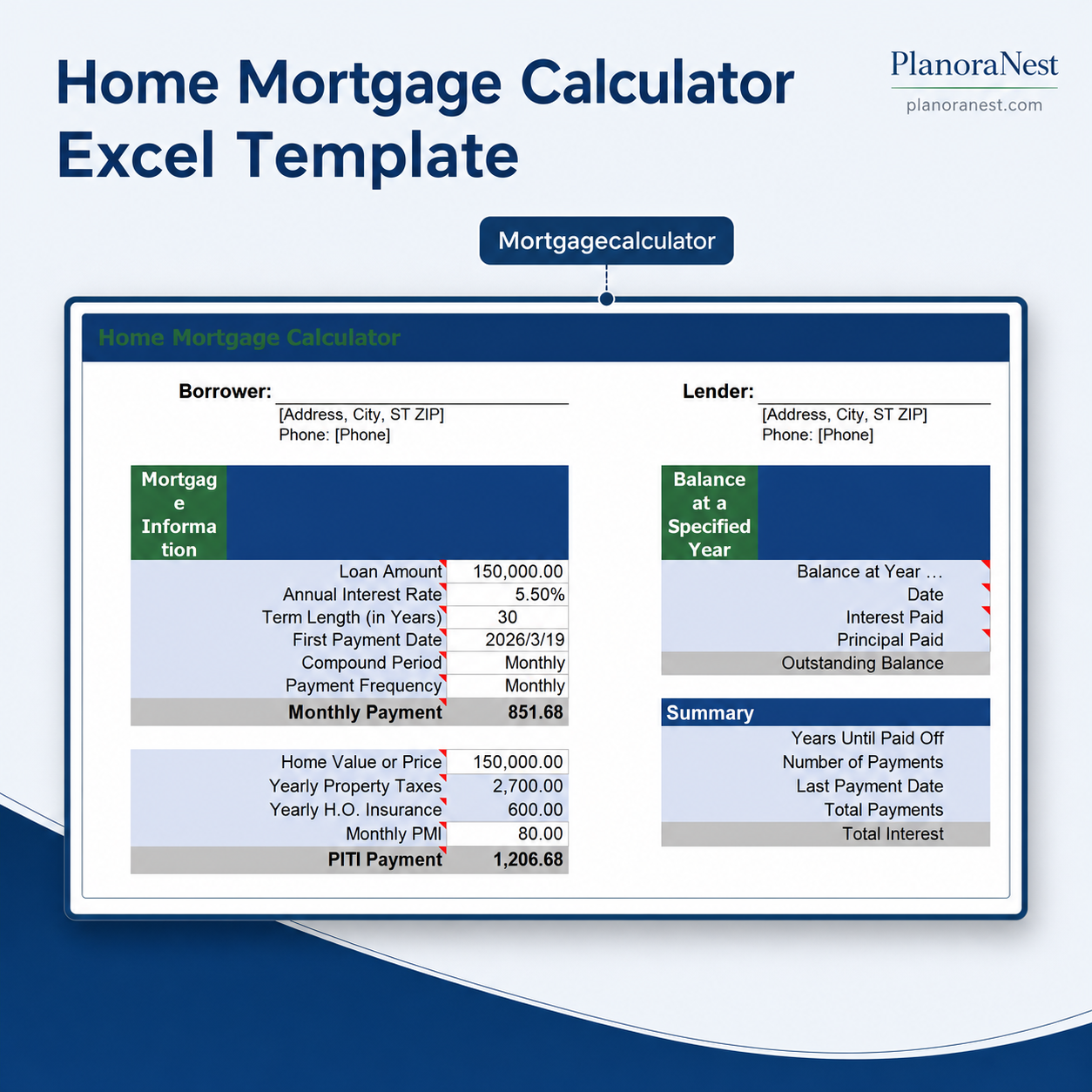 home mortgage calculator excel template — MortgageCalculator sheet