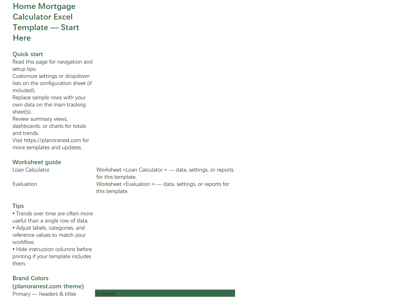 home mortgage calculator excel template — Start Here sheet